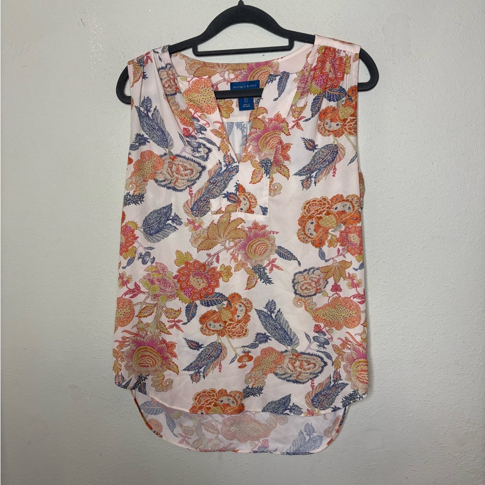 Antibes Blanc Pink Floral Sleeveless Split V-Neck Camisole